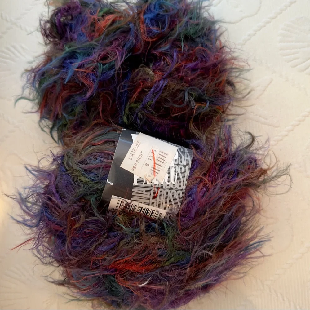 Lana Grossa Pep Print Blue, Purple, Red, Green Furry Fuzzy Yarn, 2 skeins